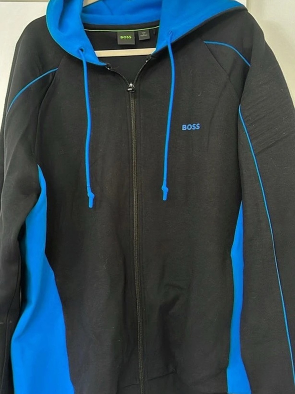BOSS Piping-Detail Zip-Up Hoodie Men's Black & Blue Jacket